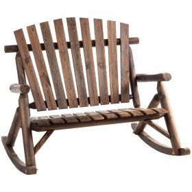 Outsunny Rustic Wood Adirondack Rocking Chair, Wooden Outdoor Patio Log Rocker, Black