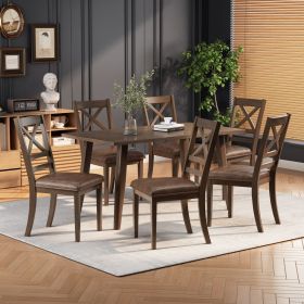 Indoor Wood Dining Set,Dining Chairs Set of 6+ Dining Table (Brown)