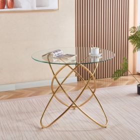 Dining Table With Golden Metal Leg And Tempered Glass,Modern Space Saving Kitchen Table For Living Room,golden Color Metal Legs (Option: Golden)