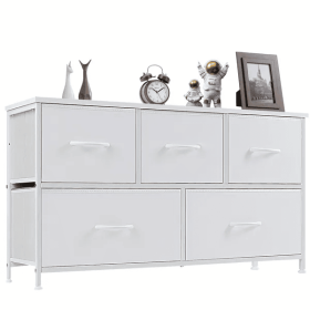 Dresser For Bedroom Storage Drawers Fabric Storage Tower With 5 Drawers (Color: White)