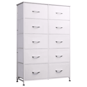 Bedside Table For Bedroom With 10 Fabric Drawers Storage Cabinet Steel Frame Closet For Clothes Storage Display Cabinet (Color: White)