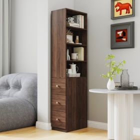 70.87 H Display Storage Cabinet , 4-Tier Shelf, 3 Side Drawers , Modern Wooden Tall Bookshelf Bookcase For Living Room Home Office (Option: Walnut)