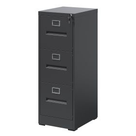 3 Drawer File Cabinet With Lock Metal Vertical File Cabinet Office Home, A4 Legal Letter Size Narrow File Cabinet Locked,Assembly Required (Color: Black)