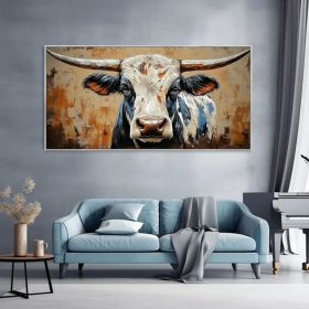Rustic Animal Portrait Wall Art High Relief Cow Canvas Oil Painting 3D Hand Painted Textured Palette Knife Artwork Country Bovine Art Home (Style: 01, size: 120x240cm)