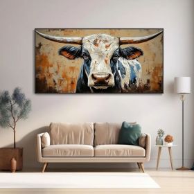 Rustic Animal Portrait Wall Art High Relief Cow Canvas Oil Painting 3D Hand Painted Textured Palette Knife Artwork Country Bovine Art Home (Style: 01, size: 70x140cm)