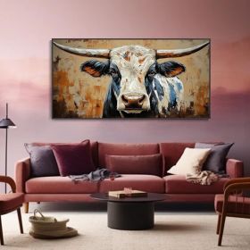 Rustic Animal Portrait Wall Art High Relief Cow Canvas Oil Painting 3D Hand Painted Textured Palette Knife Artwork Country Bovine Art Home (Style: 01, size: 80x160cm)