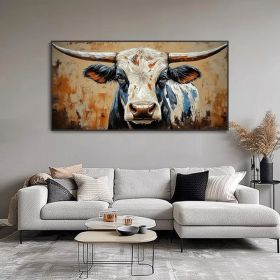 Rustic Animal Portrait Wall Art High Relief Cow Canvas Oil Painting 3D Hand Painted Textured Palette Knife Artwork Country Bovine Art Home (Style: 01, size: 40x80cm)