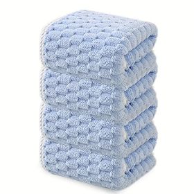 "Premium 4-Piece Waffle Weave Microfiber Bath Towel Set - Ultra-Soft & Quick-Drying Spa/Gym Towels for Adults with Honeycomb Texture" (Quantity: 4 piece set blue)